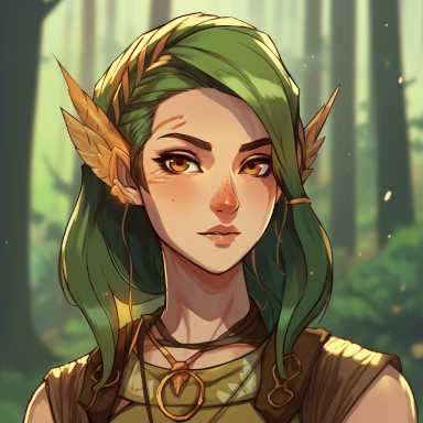 An anime style portrait of a druid elf woman
