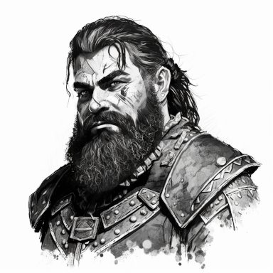 A ink drawing style portrait of a paladin dwarf man