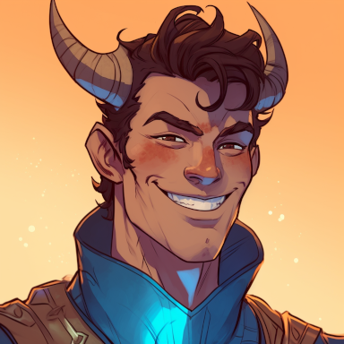 A comic book style portrait of paladin tiefling man