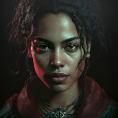 A photographic style portrait of a warlock human woman